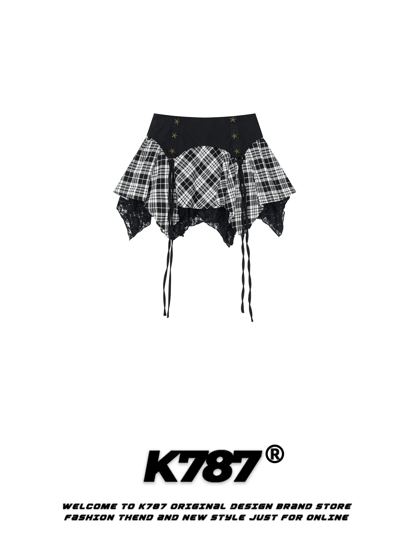 

Юбка женская K787 в клетку с поясом, завышенной талией, облегающая, легкая, А-силуэт, повседневная, из хлопка, в уличном стиле