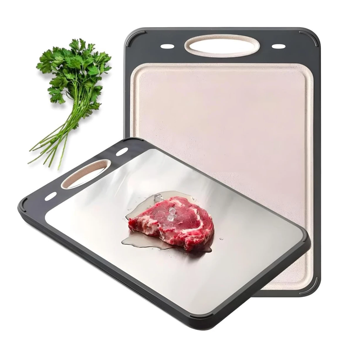 Double-Sided Cutting Board Stainless Steel Kitchen Chopping Board with Anti-Slip Base for cutting meat, vegetables and fruits