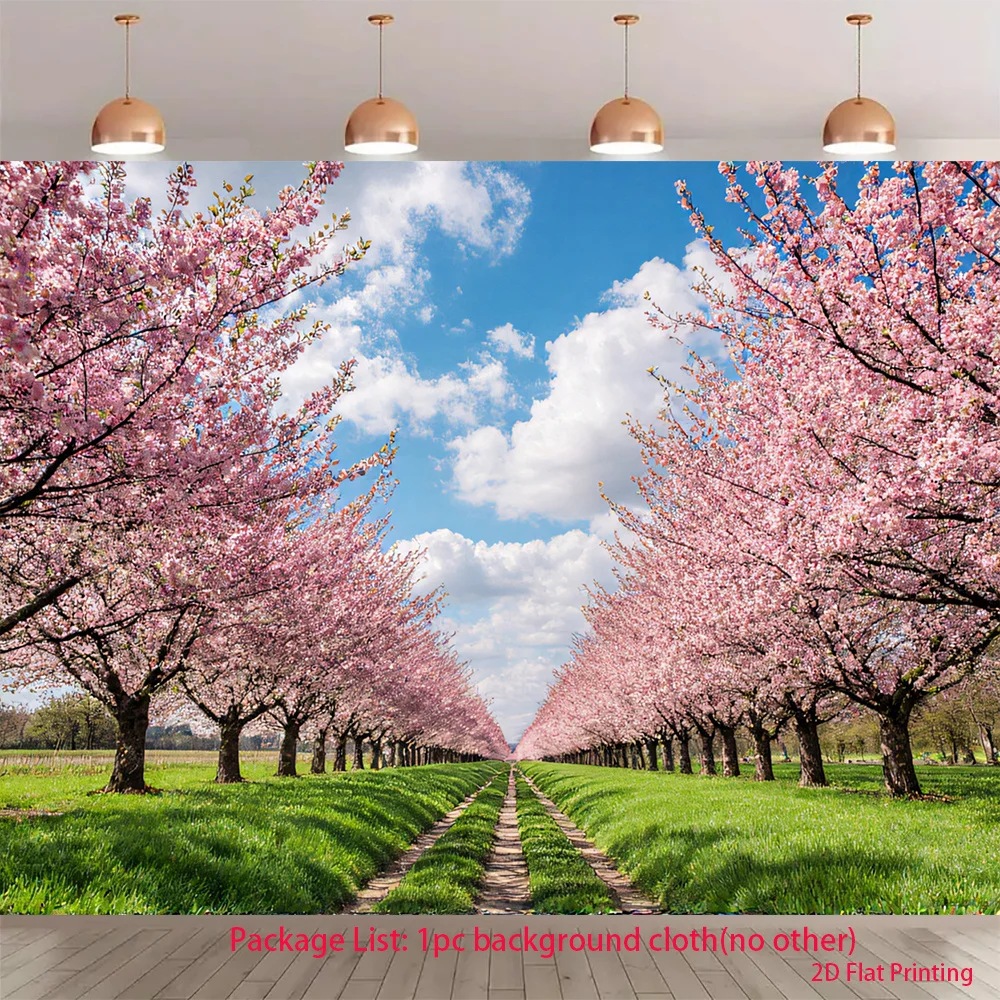 Pink Cherry Blossom Path Tapestry, Spring Flower Tree Tunnel Wall Hanging for Living Room Bedroom Decor, Nature Art Gift