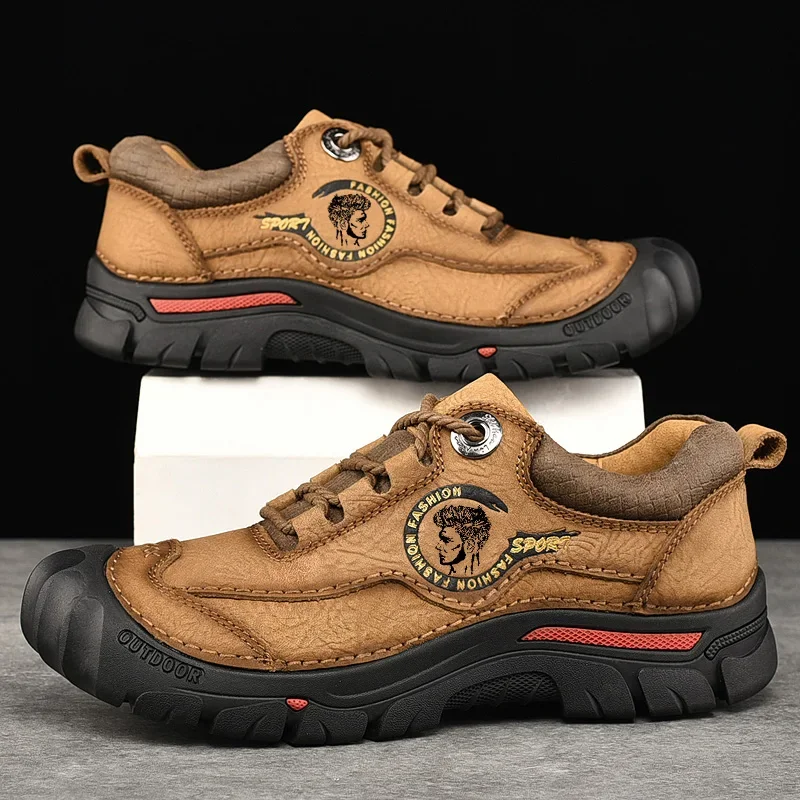 Fashion Outdoor Men's Shoes Casual Hiking Shoes Men Genuine Leather Travel Climbing Camping Footwear Brand Comfortable Sneakers