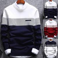 Fashion Men striped Sweater pullover Color Block Patchwork O Neck Long Sleeve Knitted Sweater Top Blouse For Warm Men's Clothing