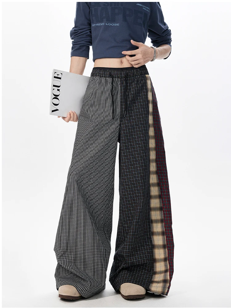 2025 Autunno Inverno Donna Y2k Pantaloni lunghi Plaid Patchwork 2000s Kpop Moda Baggy Gyaru Pantaloni Harajuku Wide Fit Jogging Marea
