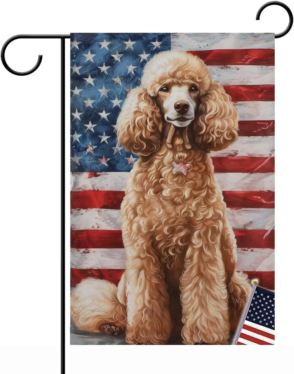 Dog Garden Flag Cute Poodle with American Flag Background Garden Flags Double Sided Yard Flags 12x18 inch for Yard Outdoor Decor