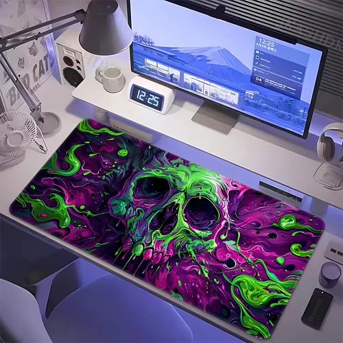 Imagen 2 del producto Alfombrilla de ratón para juegos con calavera verde y morada, alfombrilla grande para ratón XXL, alfombrilla antideslizante para teclado, escritorio para ordenador portátil, juego, oficina, escritura en casa