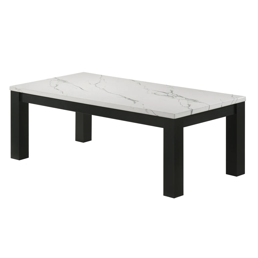 White Black 3-Piece Living Room Table Set Faux Marble Table Top Cocktail Table and Two Matching End Tables Wooden Furniture