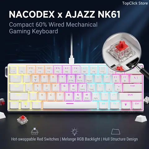 NK61 61Keys Wired Mechanical Keyboard Single-Socket Hot-Swappable Red Switch Melange RGB Backlight OEM Keycap ABS