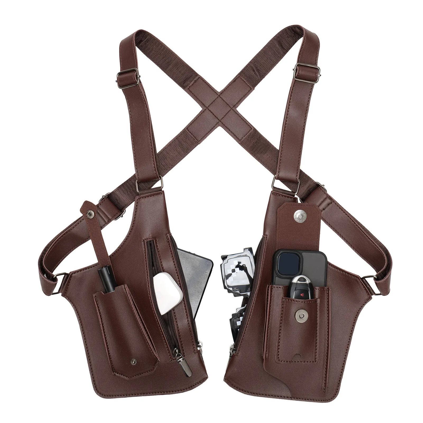 Double Shoulder Armpit Bag PU Adjustable Anti Theft Underarm Wallet Security Pouch with Dual Pockets for Men Women