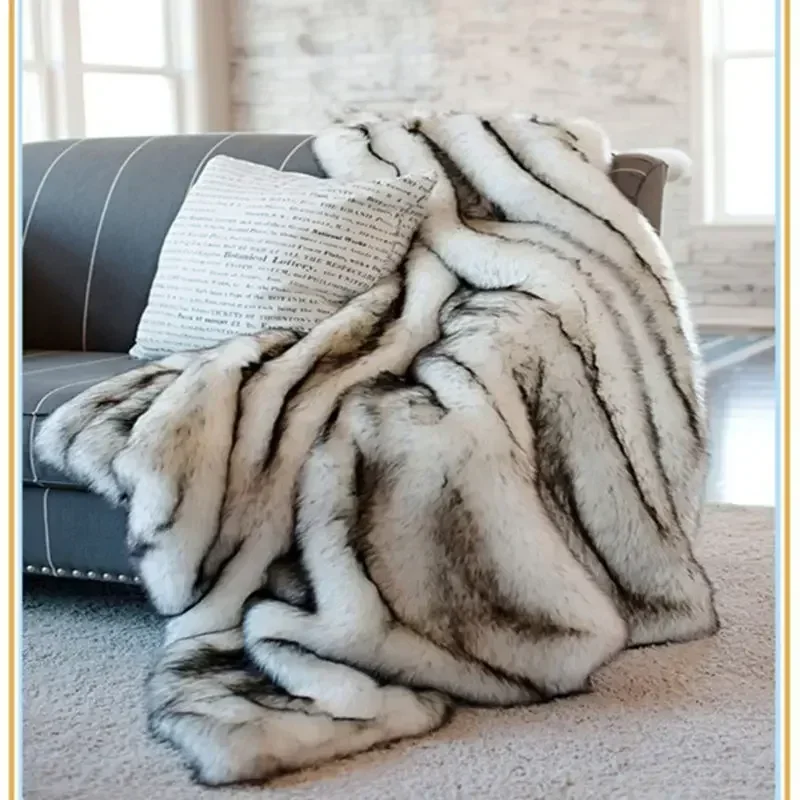 European Style Fox Blanket Imitation Faux Leather Blanket Luxury Washable Throw Fur Blankets for Beds Sofa Mantas De Invierno