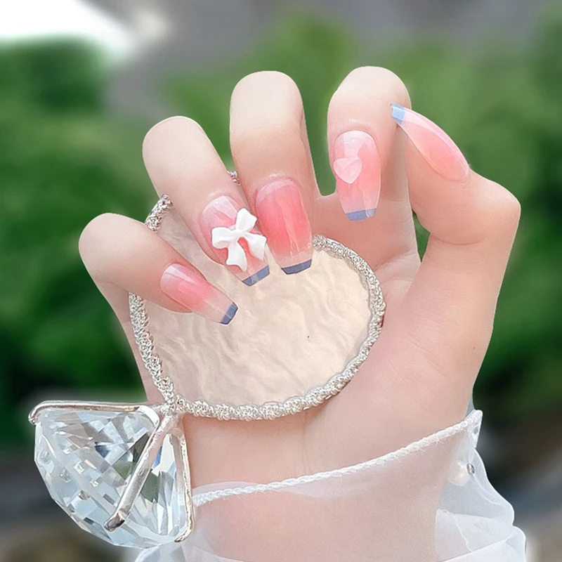 Wearable Nail Pieces Removable Nail Art Pieces Colour Changing Love Blue Edge Blush False Nail Tips image 5