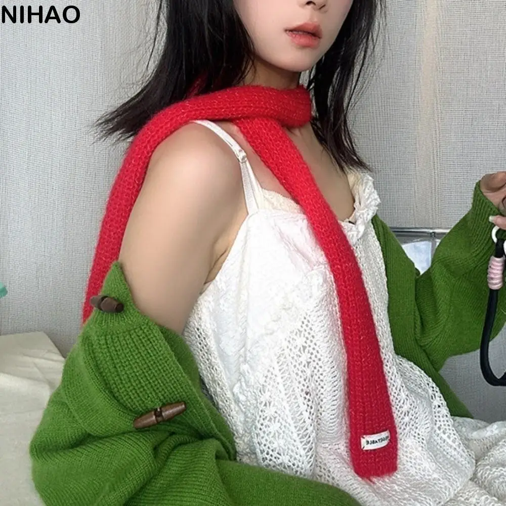 

Soft Solid Color Long Narrow Scarves Y2K Korean Style Knitted Scarf Ribbon Keep Warm Sweet Scarf Streetwear