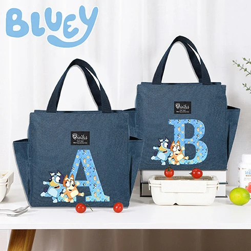 Blueys Bingo High-capacity Lunch Bag Anime Cartoon Letter A-Z Thermal Insulation Bag Picnic Portable Food Keep Fresh Handbags