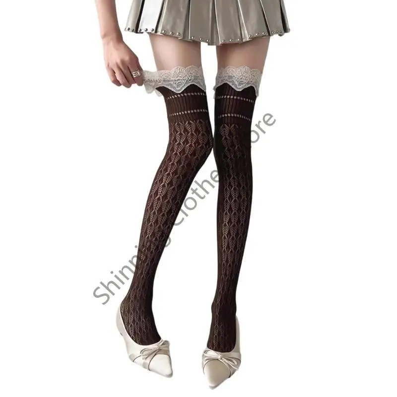 M68A أزياء من الدانتل نمط فوق جوارب الركبة قماش أكريليك ناعم تخزين لعشاق الموضة والأزياء الأنيقة #3