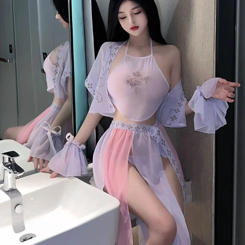 

Women Sexy Hanfu Costumes Chinese Tranditional Dress Erotic Lingerie Underwear Skirt Lenceria Para Damas Nightwear Purple Outfit