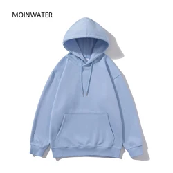 MOINWATER Women New Casual Hoodies Female Streetwear Light Blue Hooded Sproty Sweatshirts Lady Khaki Long Sleeve Tops MH2301