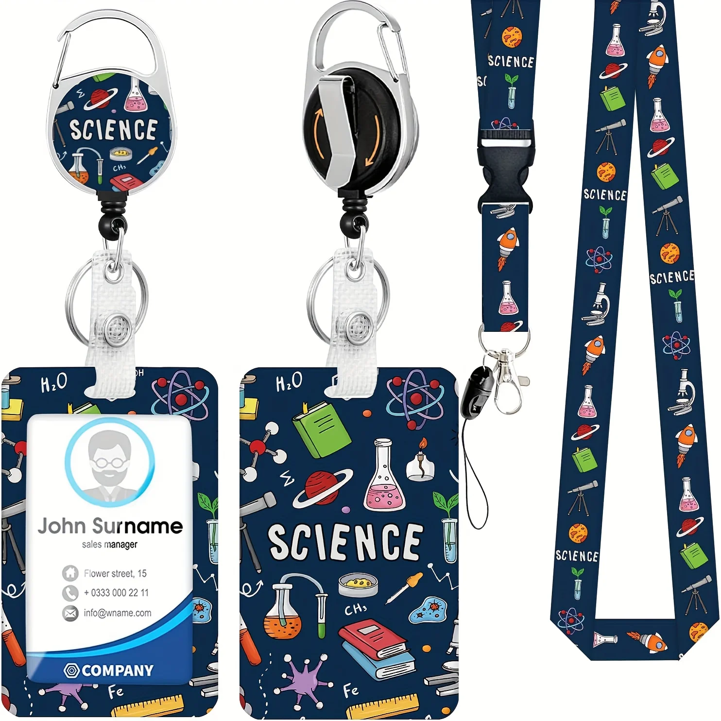

Science Badge Holder, Retractable Reel Clip, Durable with Carabiner, Card Name Tag, Vertical ID Card Protector for Nurses