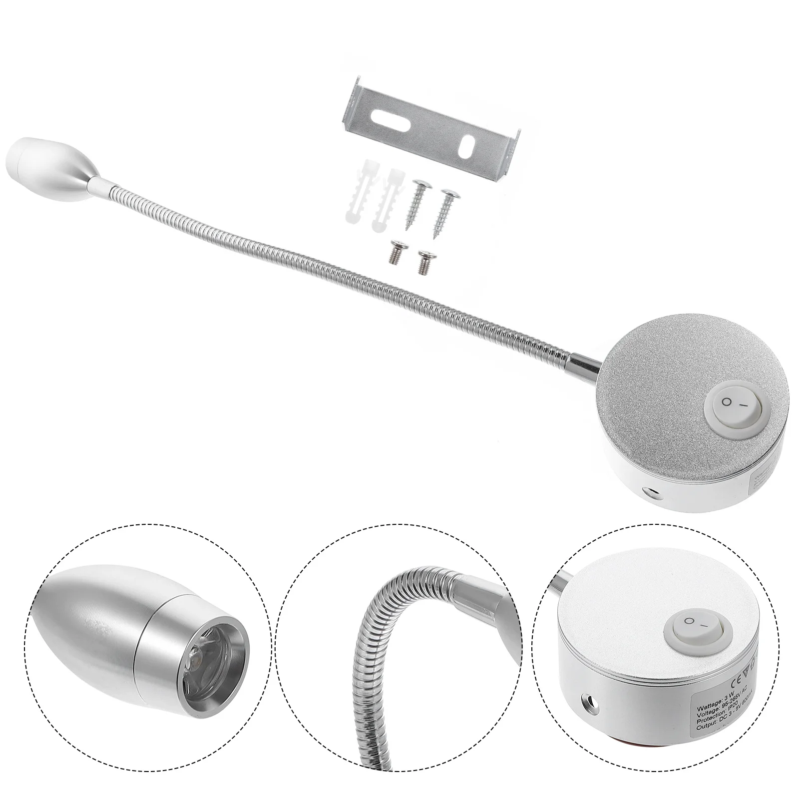 

1Pcs Reading Light Flexible Hose Aluminum Durable Eye Care Bedroom Night Lamp Student Bedside Lamp Hose Spotlight