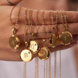 Stainless Steel Round Initial Letter Necklace for Women Men Trendy Zircon A-Z Alphabet Circle Pendant Necklaces Jewelry Gifts