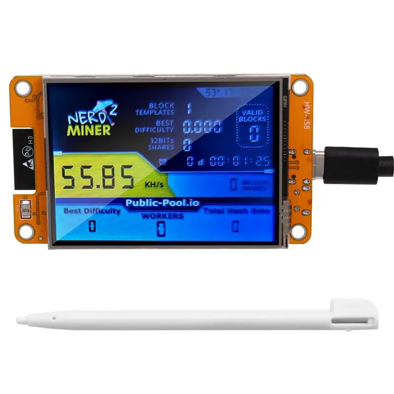 A23F-Nerdminer 2 Miner 55-60KH/S BTC Lottery Solo Miner 2.8 Inch Display Bitcoin BTC Miner Solo Nerd Miner