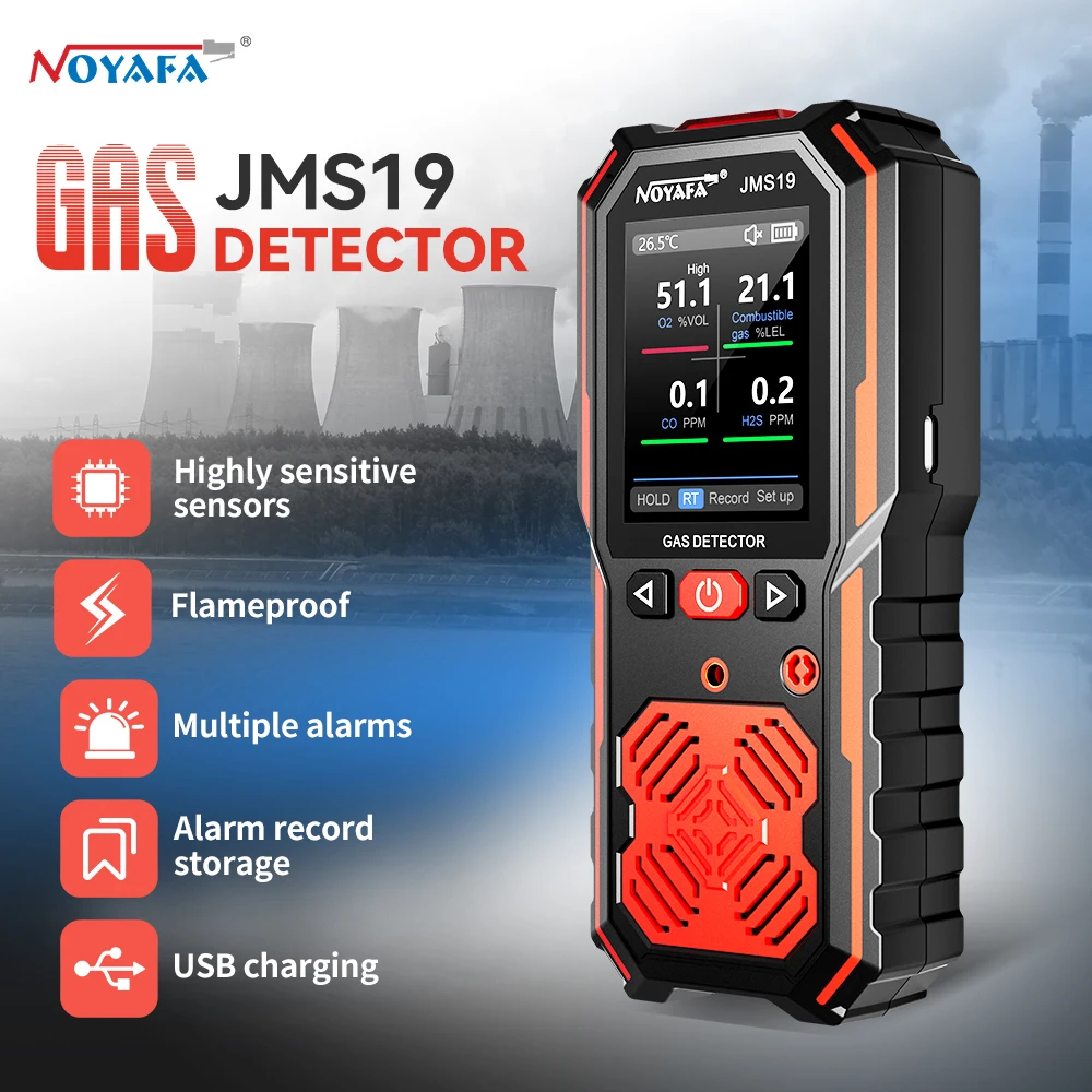 NOYAFA Digital Air Quality Tester O₂ CO H2S LEL Gas Detector JMS19 Combustible Gas Tester Portable Air Quality Monitor