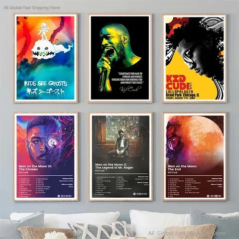 Kid Cudi Man On The Moon Musik Album Poster Hip Hop Rapper Ästhetischer Leinwanddruck Wandkunst Wandbild für Heimdekoration