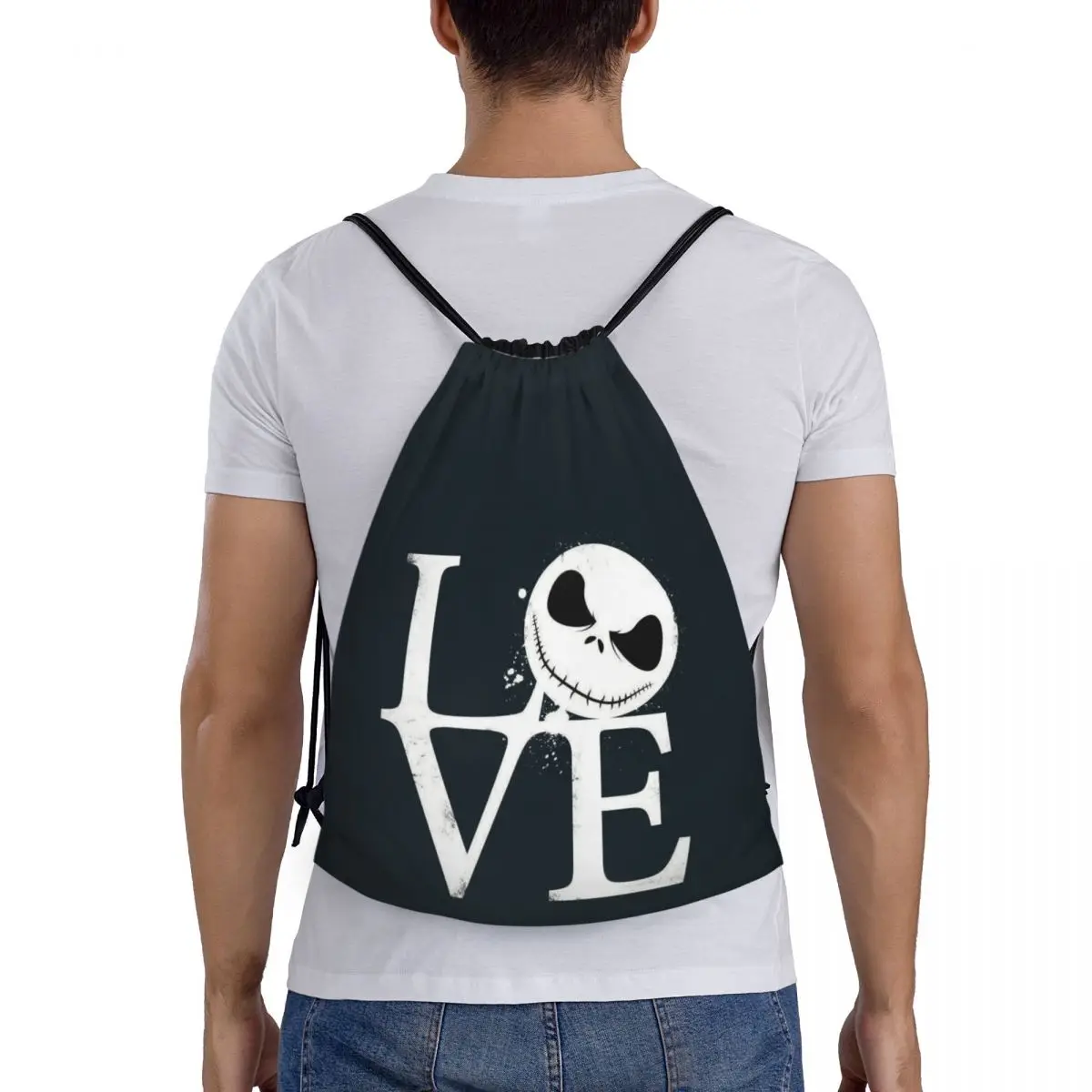 مخصص جاك Skellington الحب الرباط على ظهره النساء الرجال الرياضة الصالة الرياضية Sackpack حقيبة تدريب محمولة كيس #2