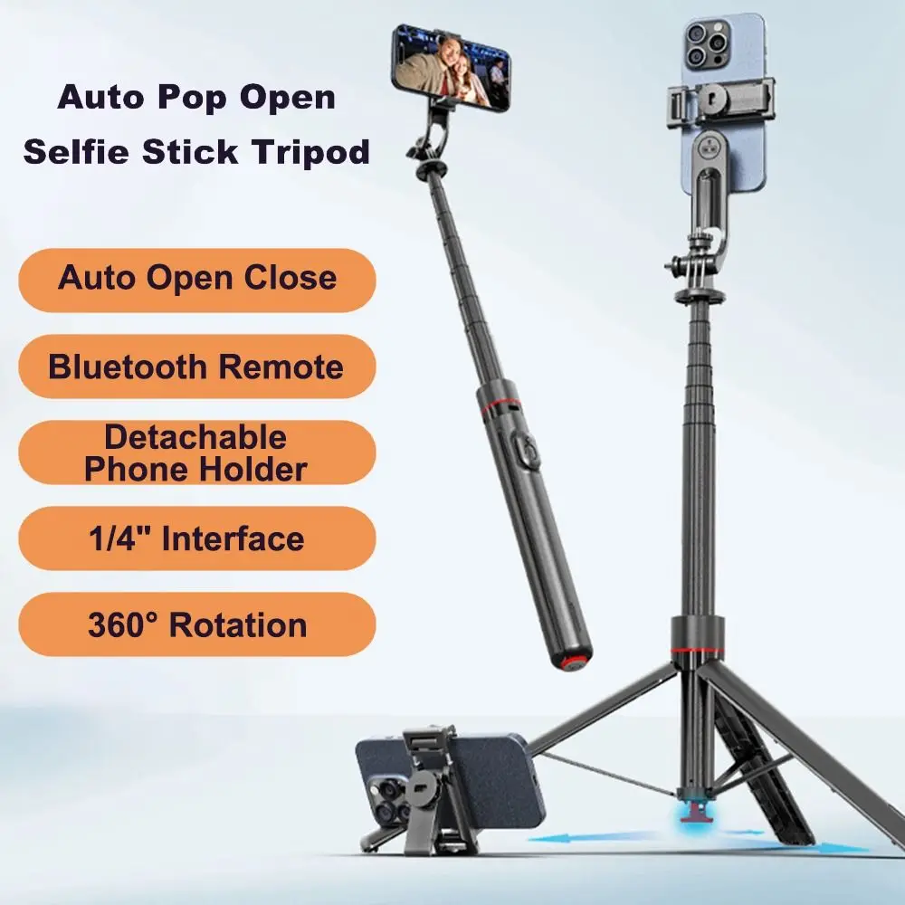 Auto Pop Open Selfie Stick Tripod 360° Rotation Remote Bounce Selfie Stick Extendable Universal Phone Tripod Stand Travel