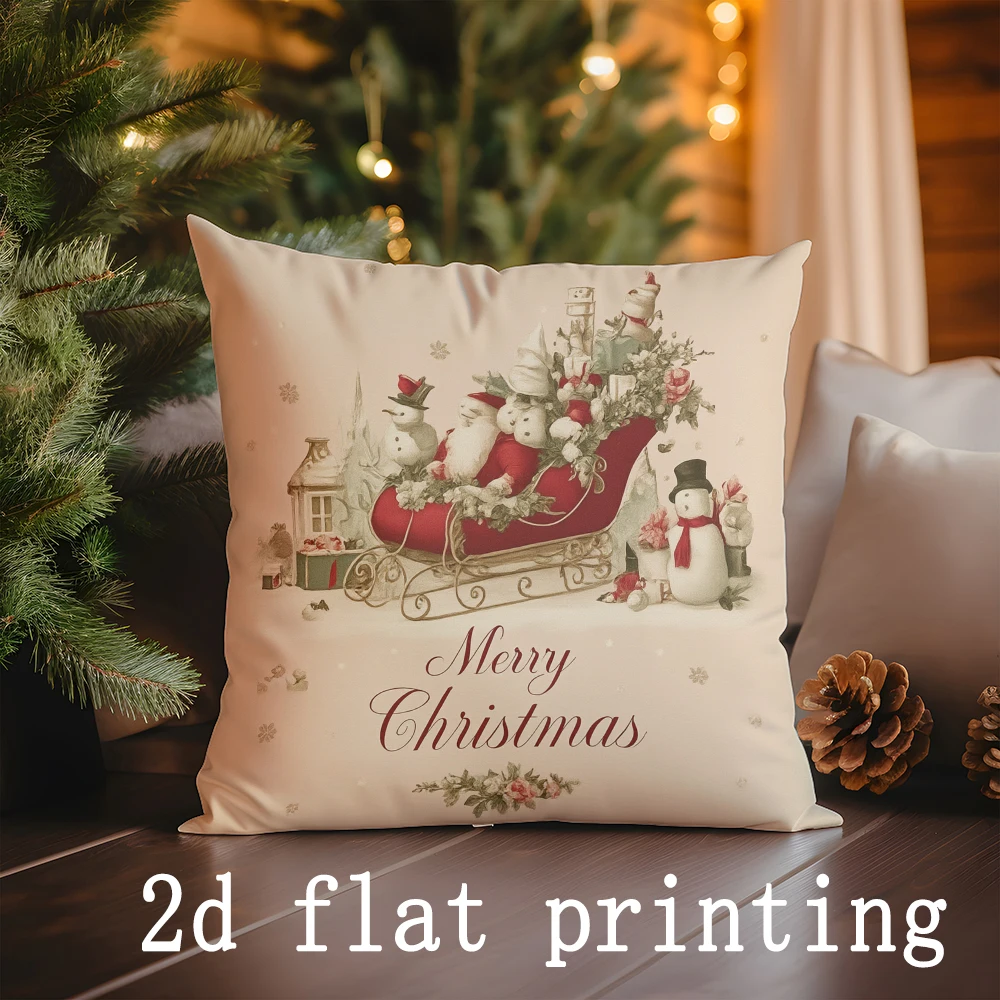 1pcs/4pcs- Merry Christmas-themed Pillow Covers with Festive Designs , Square Pillow Cover, Modern Sofa Decorative Cushion Cover