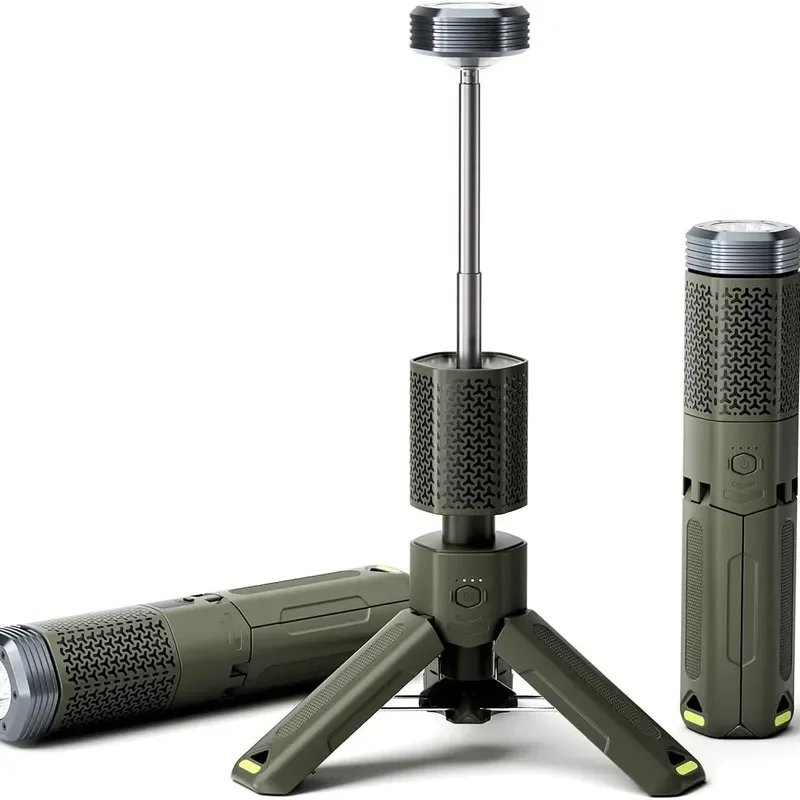 Portable LED Camping Lantern Hexagonal Design Waterproof Outdoor Light Large Capacity Rechargeable Tripod Stand for Hiking