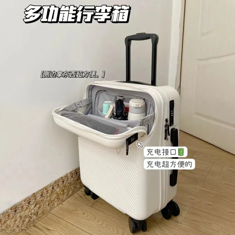 New New front opening boarding suitcase men women 20/24/26 inch lightweight trolley travel luggage fashion USB charging luggage