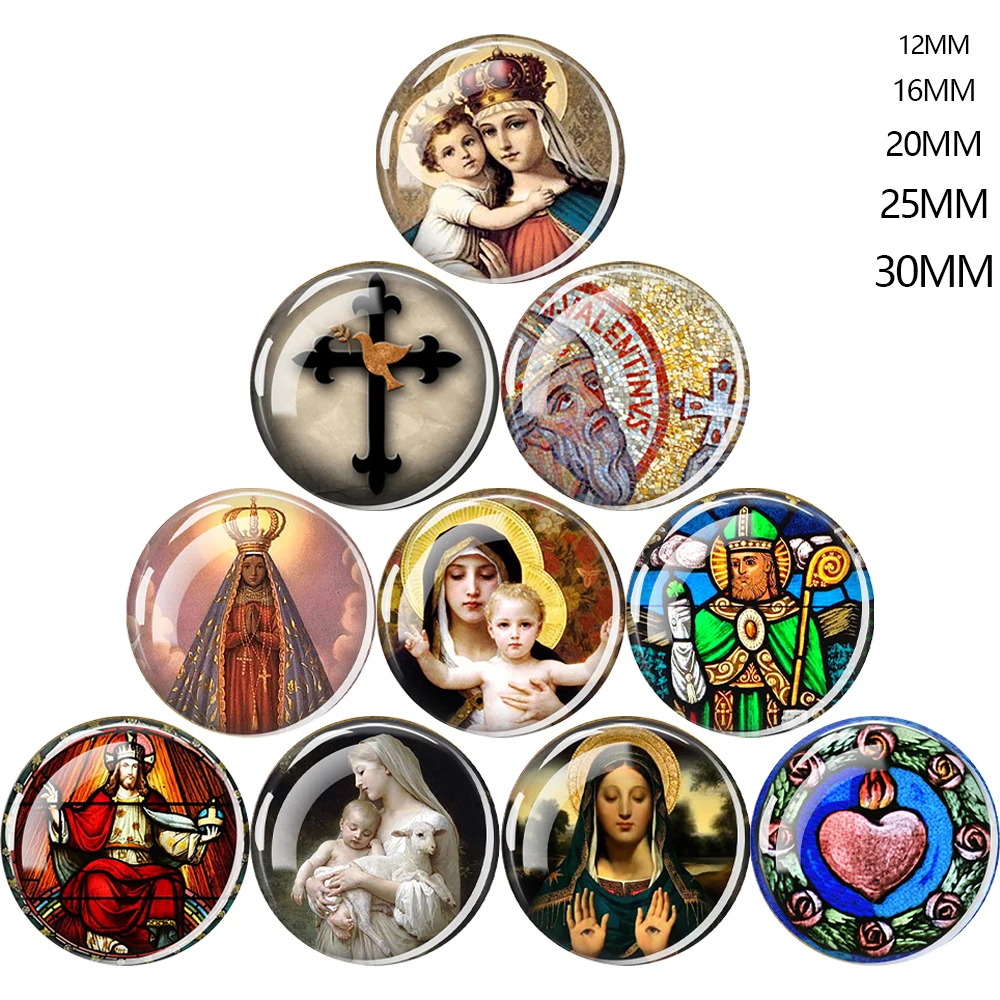 Christianity DIY Jewelry Making Supplies Jesus Virgin Mary Sacred Heart Cross Christ Glass Cabochon Gift Accessories Wholesale