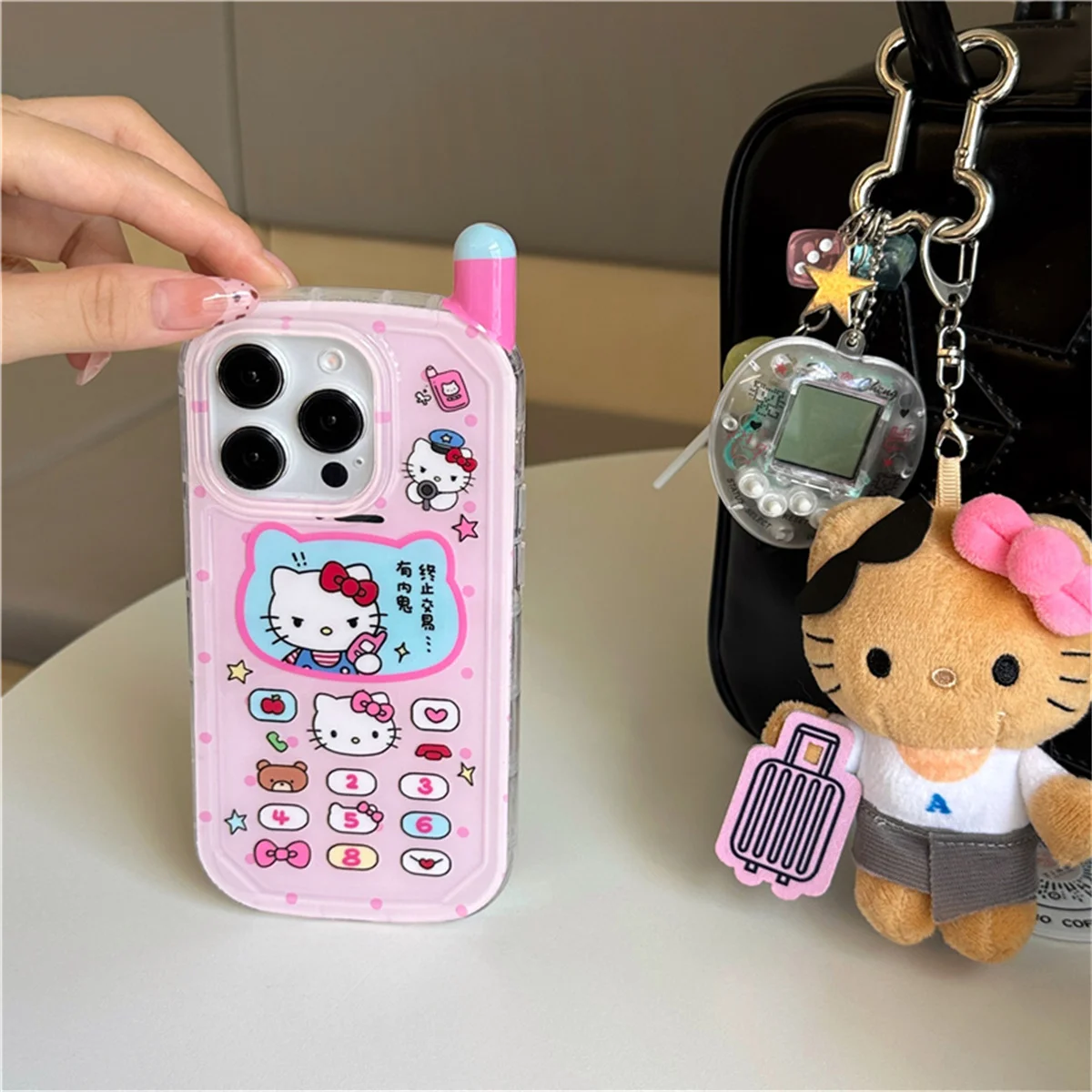 Moda rosa caso de telefone móvel para iphone 16 pro 15 14 pro max capa traseira com pingente silicone bonito dos desenhos animados casos funda