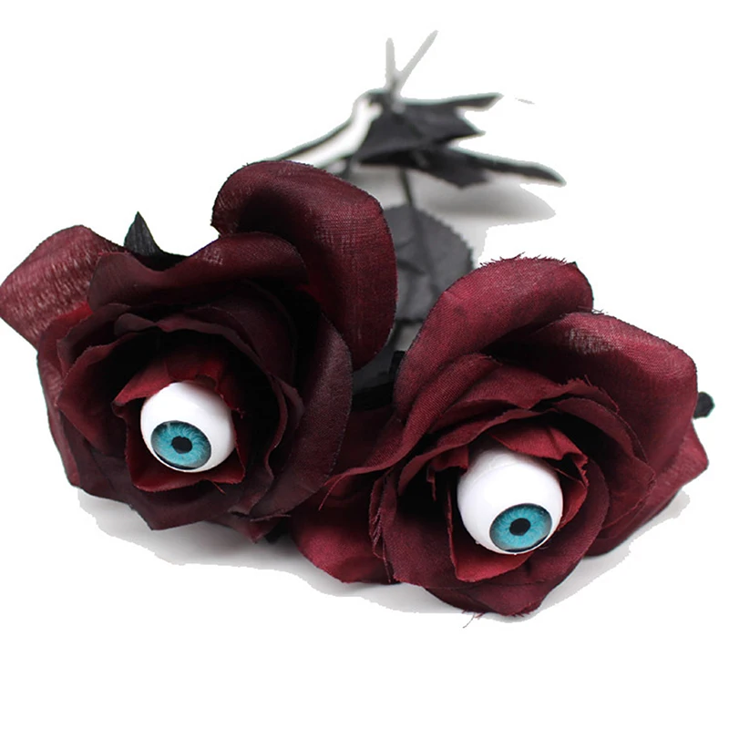 1pc 41cm preto falso flor cosplay acessórios de fantasia horror flor rosa artificial flor com globo ocular fontes do dia das bruxas