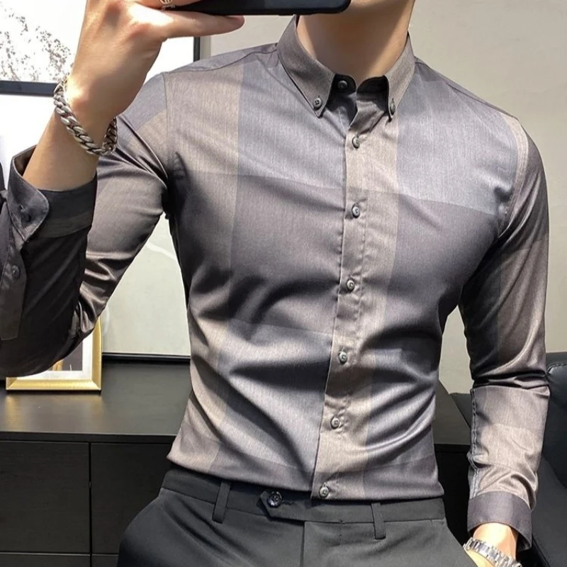 Korean Style Men Shirt Trendy Handsome 2026 Autumn New Arrival Long Sleeve Casual Business Slim Fit Clothing