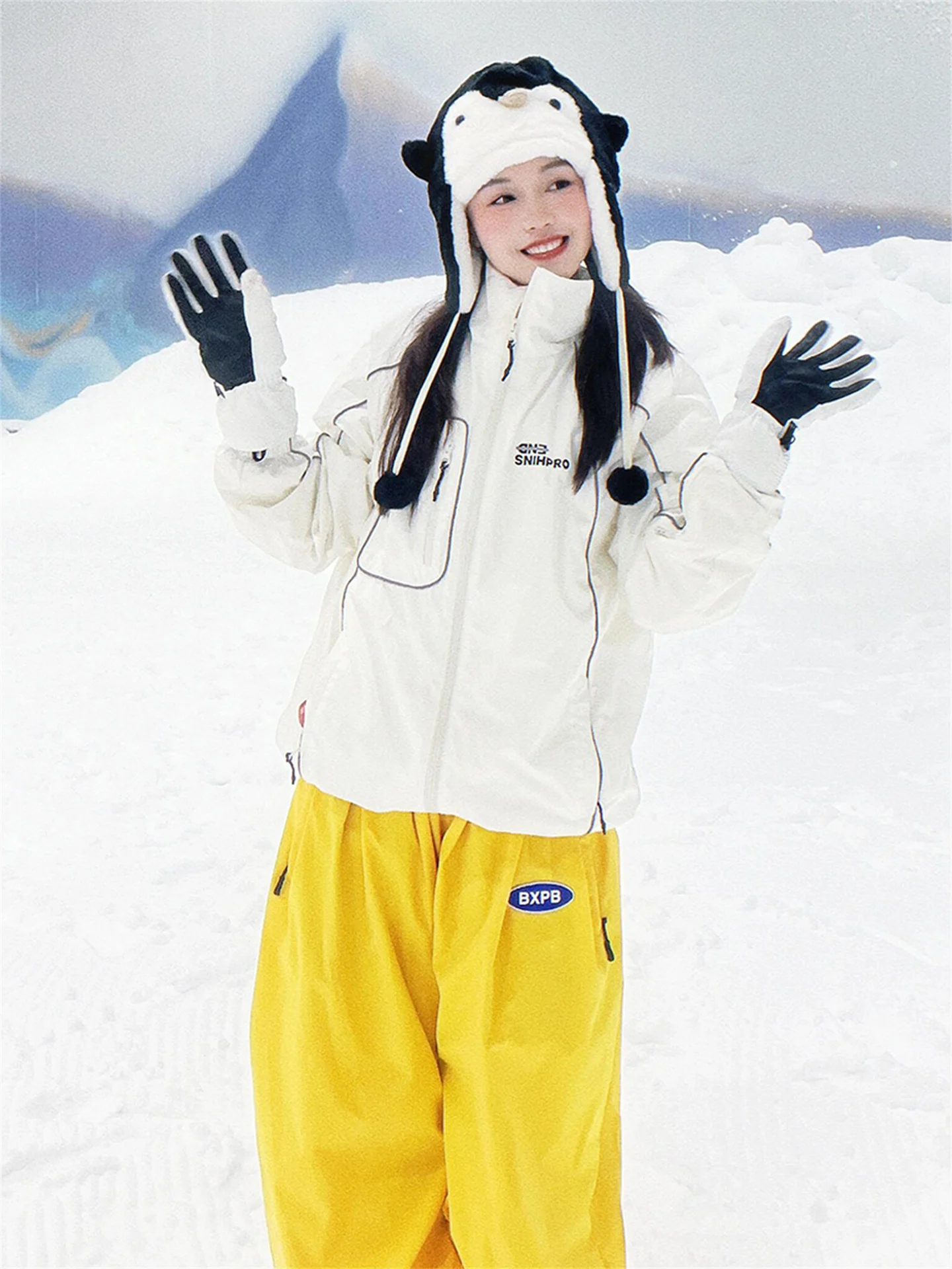 

Winter Fce Lined Hoodie Snowboard Wear Waterproof Outdoor Hiking Mountain Climbing Cute Ski Top Snow Pants ex Youth