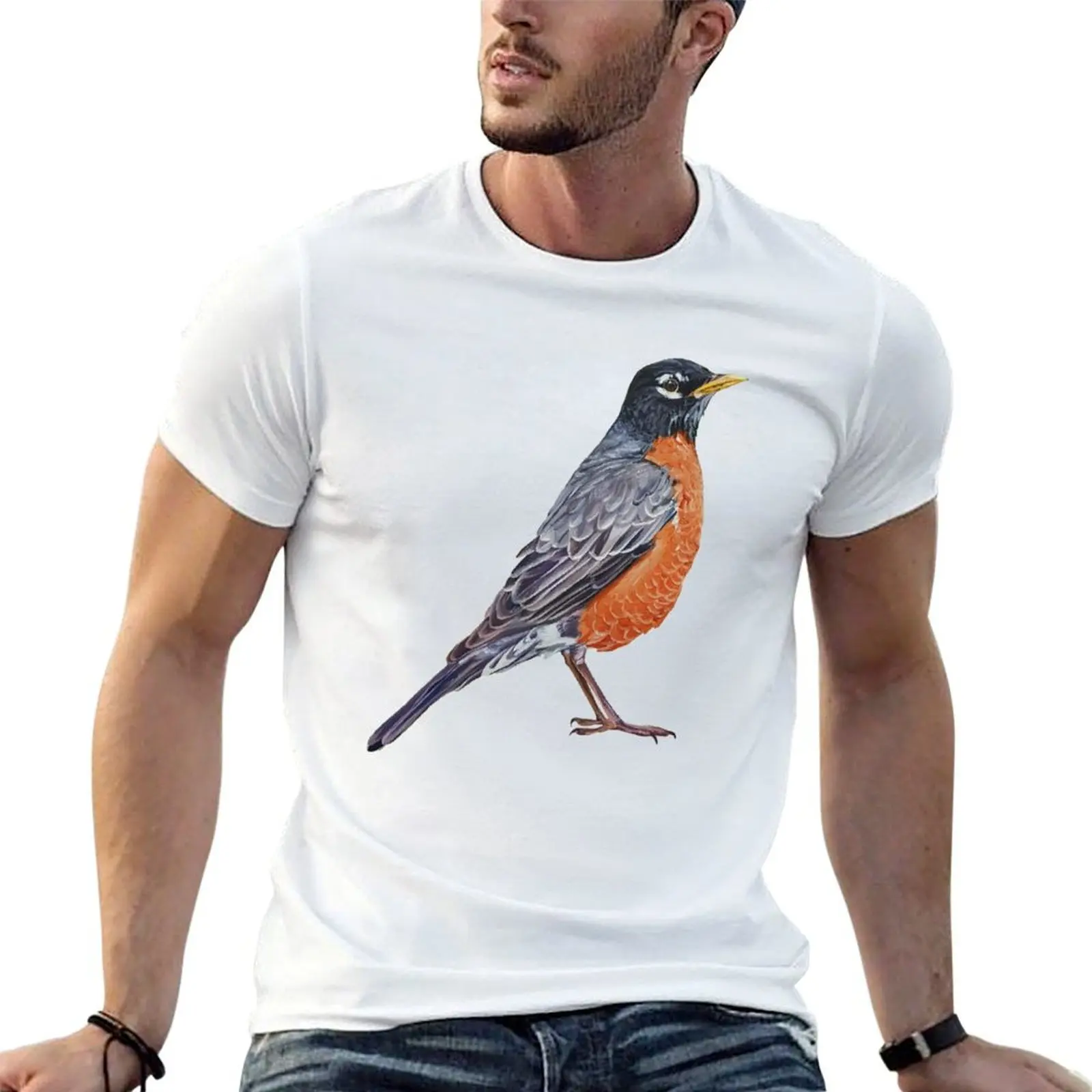 

casual t men background) painting American shirts shirts Robin funny man graphic - for for bird (no t T-Shirt man