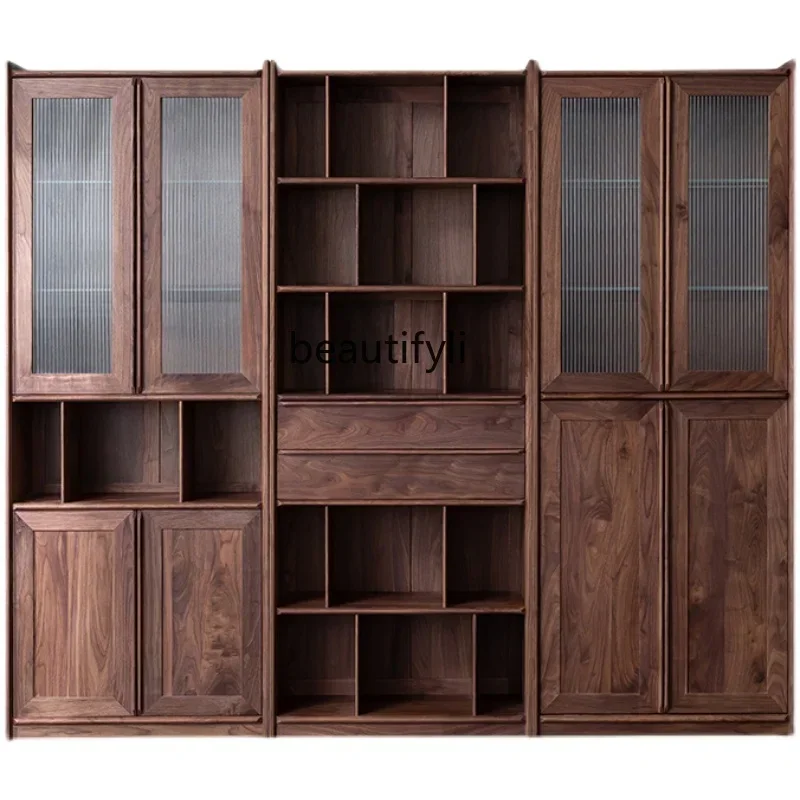 

Y Nordic black walnut bookcase Japanese combination bookcase cherry wood bookcase