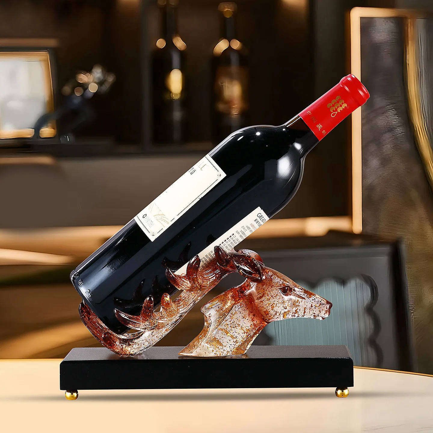 

HYS Lucky Deer Wine Rack Ornament Light Luxury High-end Home Living Room Dining Side Cabinet Glass Cabinet Wine Cabinet