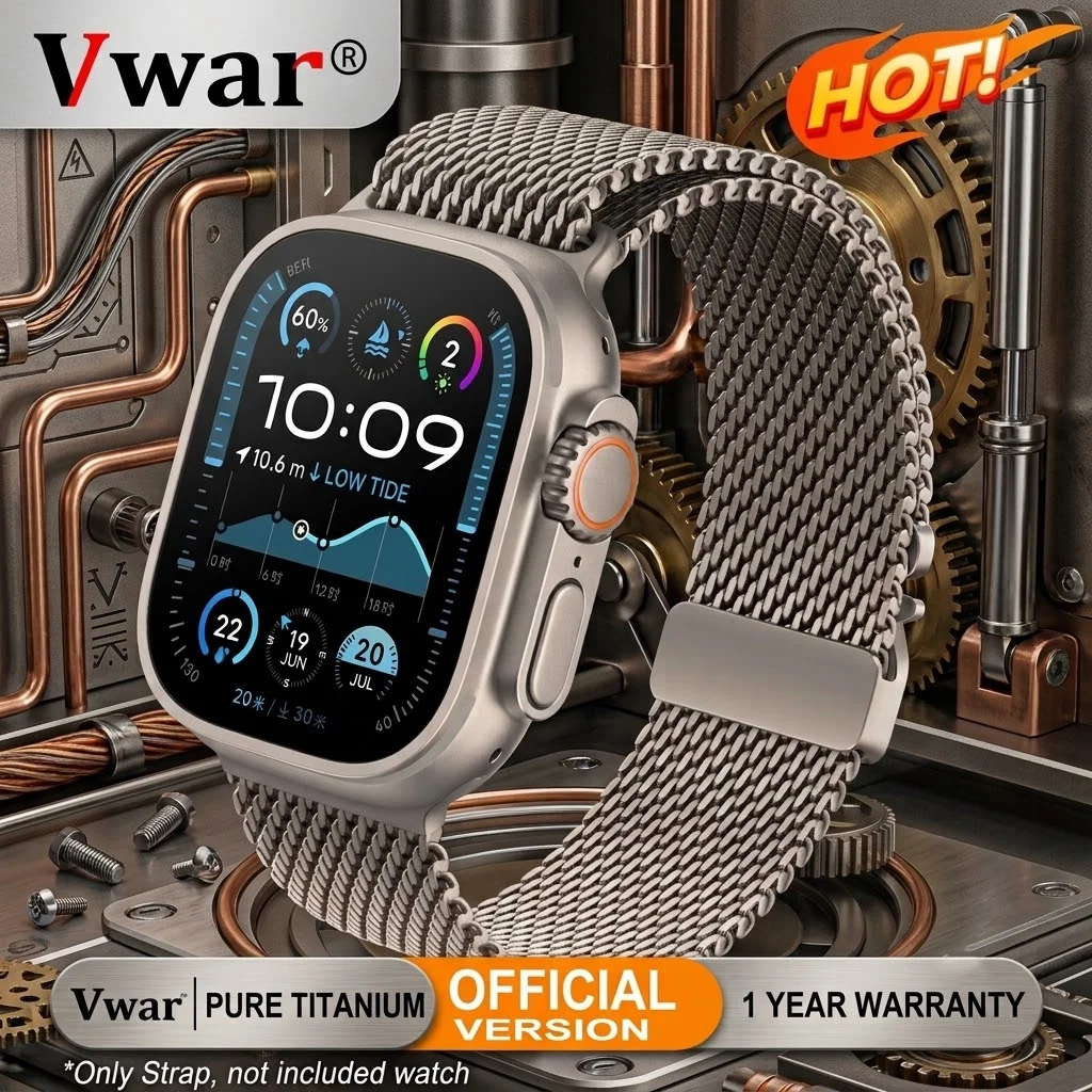 Pure Titanium Band For Apple Watch Ultra 3/2 49mm Official Milanese Loop Parachute Buckle Strap iWatch Series 11 10 9 8 7 6