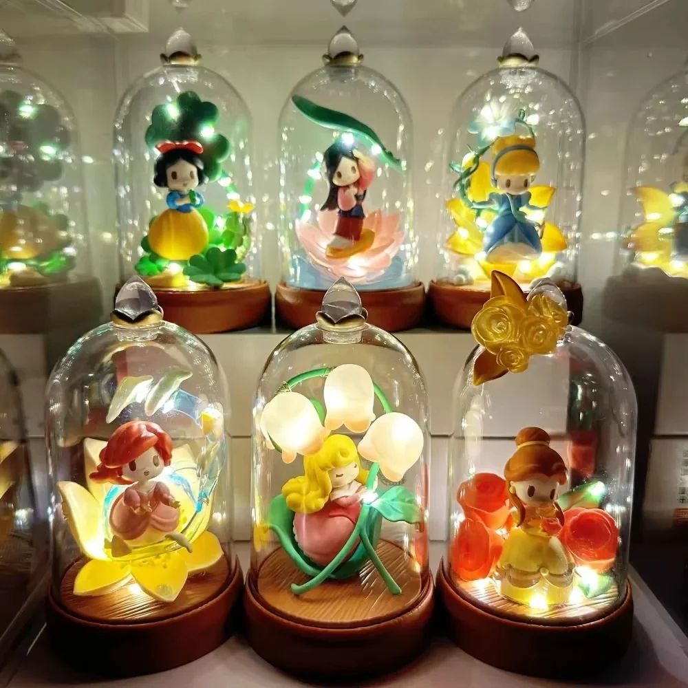 Disney Princess Colored Glaze Flower Shadow  Blind Box Lamp Anime Figure Surprise Toys Mysterious Box Desk Decor Ornaments Gift