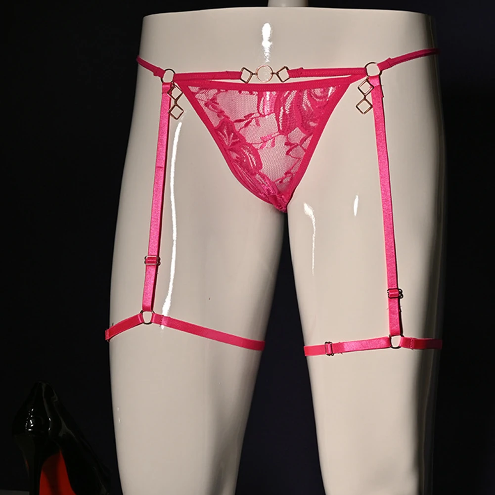 

Men Lace Transparent Embroidered Egg Wrap Thongs Briefs Sissy Underwear Sexy Garter Belts Temptation Knickers Open Butt Lingerie