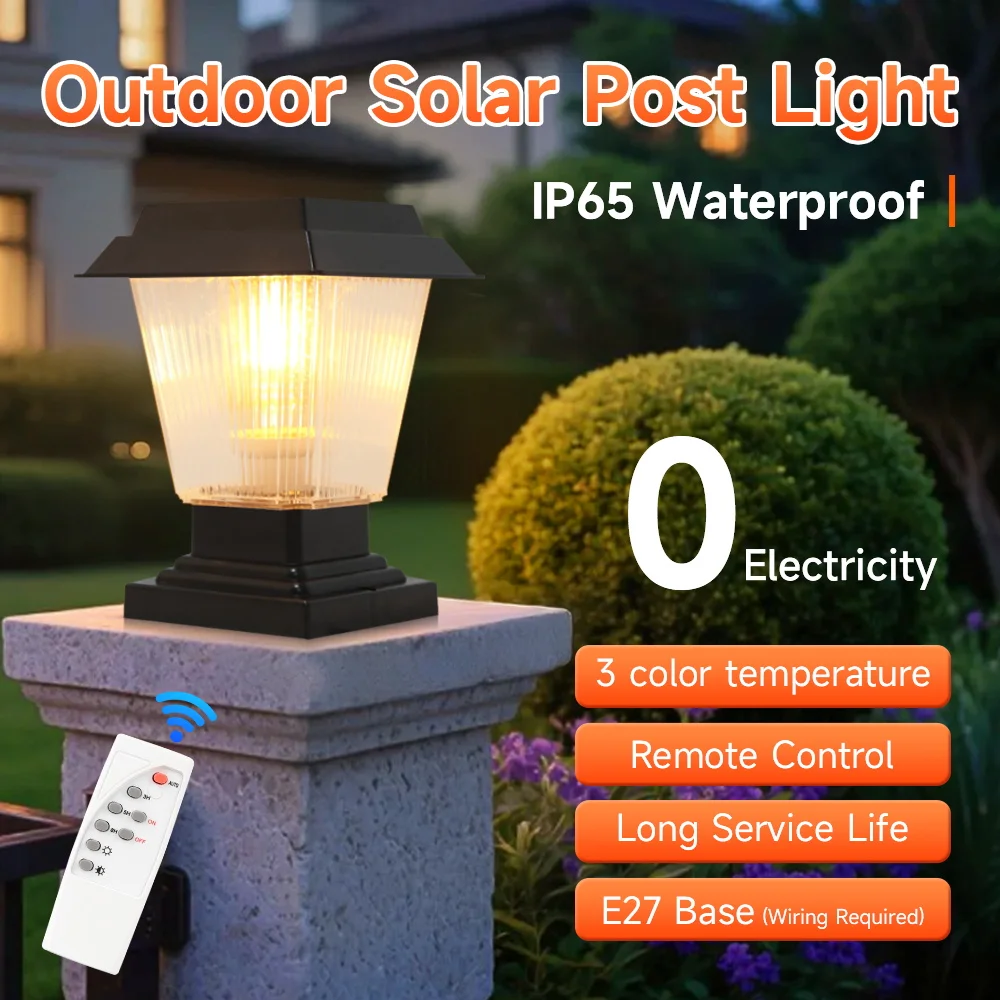 Solar Lamp Remote Control Waterproof Solar Post Light Outdoor Timed Solar Pillar Lights LED Post Light for Garden Patio Decor