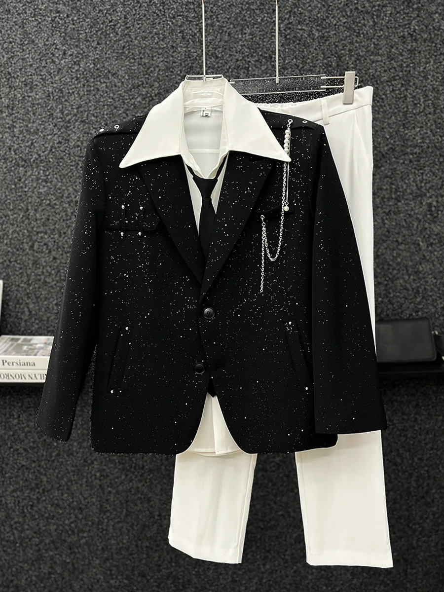 

Gypsophila Suit Coat Shoulder Pad Korean Version Pop Chain Western-style Clothes Tops Mens Clothing Spring And Autumn Loose Type