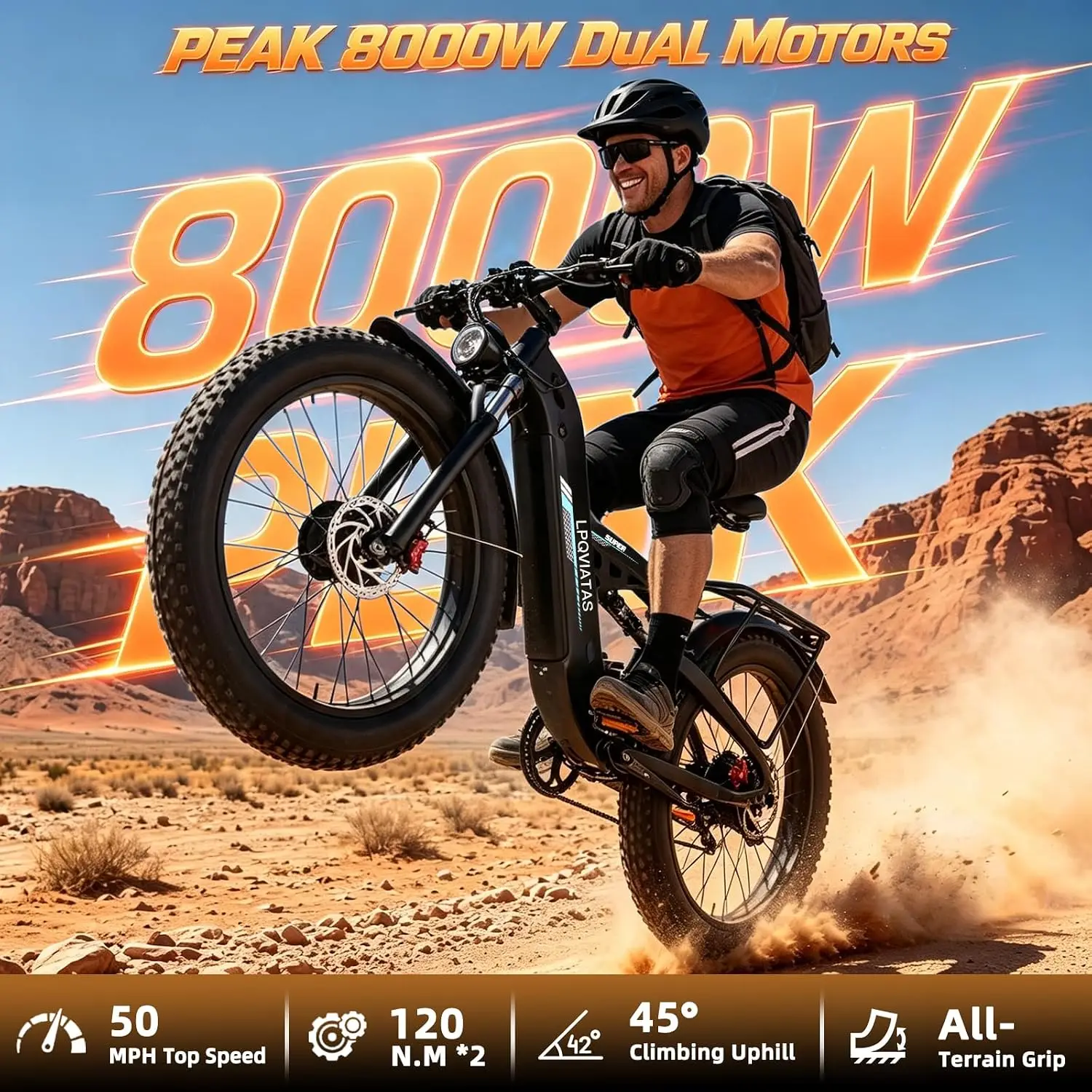 8000W Peak 52V 30AH Dual Motor Electric Bike for Adults, 50MPH Off Road E Bike, Customized