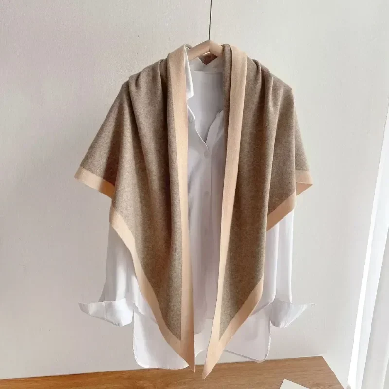 New Double-sided Cashmere Knitted Shawl Solid Color Fashion Triangle Scarf Cloak Windproof Warm Neck Protection Accessories