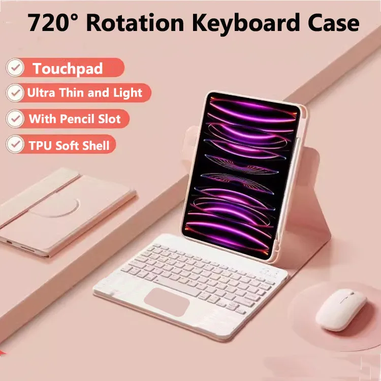for iPad 11th Gen A16 7th 8th 9 10th Gen 10.2 iPad Air2 9.7 Pro11 Air5 Air4 10.9 Air6 iPad10 mini7 6 360 Rotation Keyboard Case