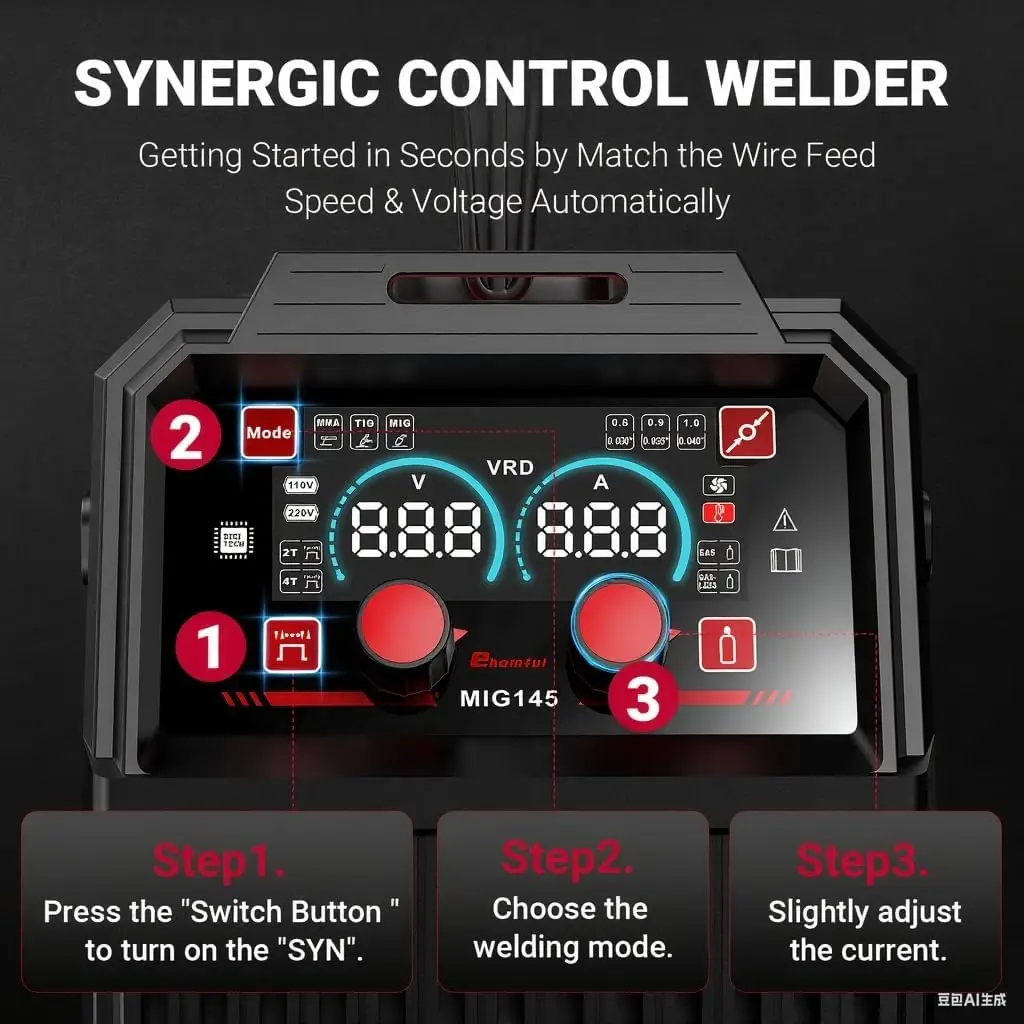 4-in-1多機能溶接機、110V/220V両電圧対応、MIG/TIG/スティック溶接機、ヘルメットと手袋付き