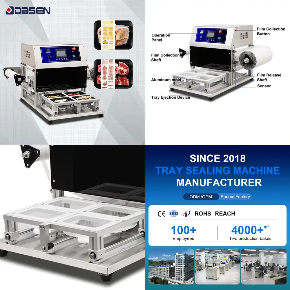 DASEN DQ370T-E Pneumatic Modified Atmosphere Packaging Machine Food Meat Fruit Tray Bowl Cup Roll Film Sealing Machine