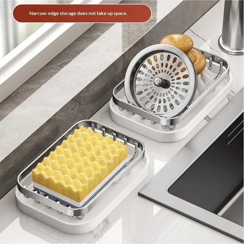 Stainless Steel Soap Rack Drainage Soap Tray Multifunctional Bathroom Storage Rack Bathroom Draining Box Simple Soap Storage Box