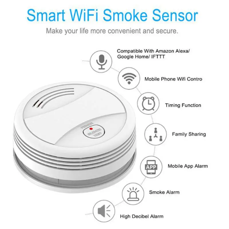 Tuya-Detector de humo con Wifi para el hogar, Detector de humo con Sensor de 80DB, protección contra incendios, alarma de seguridad para la escuela