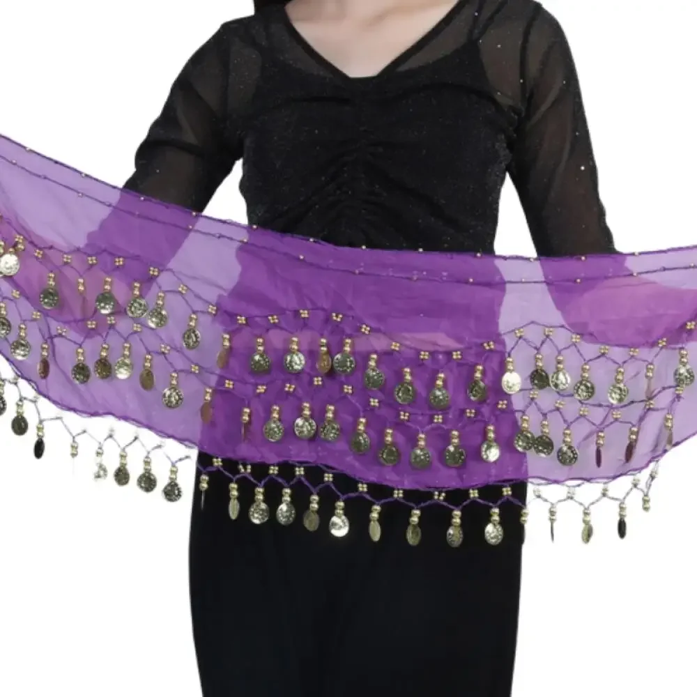 1 قطعة فستان رقص الهندي الخصر حزام على شكل سلسلة للنساء الرقص الشرقي الشيفون عملة ذهبية وشاح الورك ممارسة الأداء اكسسوارات 2026